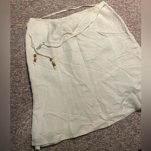WHITE LINEN BLEND SKIRT with tie belt detail
